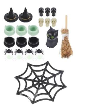 Imagem de DIYEAH 1 Conjunto de Miniaturas de Plástico para Halloween, Caldeirão para Festa de Halloween, Boné de Bruxa, Enfeites de Caveira E Aranha para Decoração de Casa de Bonecas E Lembrancinhas de Festa