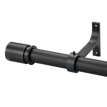 Imagem de Varões de cortina para janelas de 71 a 122 cm - acabamentos e suportes de alumínio - hastes decorativas de 2,5 cm - varão de cortina resistente ajustável - montado na parede e no teto - ouro preto