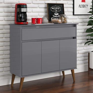 Imagem de Aparador Buffet Zeus 1 Gaveta E 3 Portas Pés Madeira Maciça Cinza Cinza