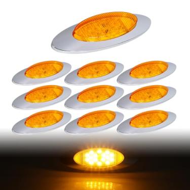 Imagem de TMH Pacote com 10 lâmpadas LED âmbar super brilhantes de 16 diodos F2 com moldura cromada marcador lateral para cabine painel de luzes para trailer, caminhão, caminhão, caminhonete, caminhonete