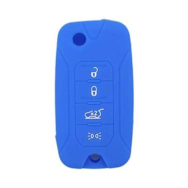 Imagem de SEGADEN capa protetora de silicone suporte de capa jaqueta de pele compatível com JEEP Renegade 4 botões flip remoto chave Fob CV4757SEGADEN azul CV4757DB