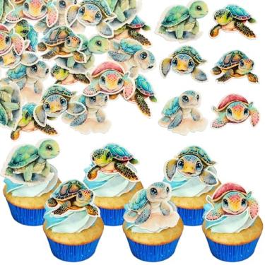 Imagem de Ephlyn 54Pcs Edible Turtle Cupcake Toppers Wafer Paper Turtle Birthday Cake Decorations Sea Turtle Cupcake Picks for Sea Animals Theme Baby Shower Birthday Party Cake Decorations Supplies