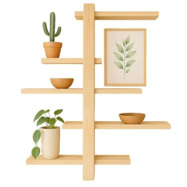 Imagem de Rack Prateleira Suspensa Nicho C/5 Andar Madeira Maciça Para Plantas Sala, Quartos e Quintal (5,Pinus)