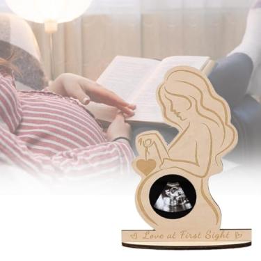 Imagem de BEMAXYE Moldura de madeira com foto de ultrassom para grávidas, grávidas, ultrassonograma, presente comemorativo de madeira natural (A)