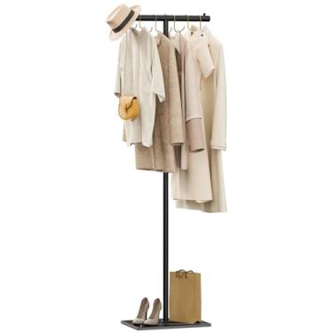 Imagem de OUTBROS Cabideiro em forma de T independente, moderno com base de laje de pedra, árvore de metal resistente para boutiques, corredor, entrada, 170 cm de altura, preto