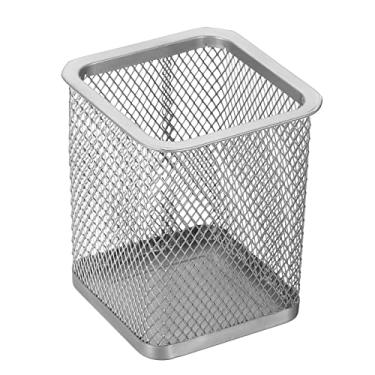 Imagem de Suporte de caneta de malha, suporte de lápis, cesto de lápis, organizador de copos, organizador de pincéis de maquiagem quadrado para acessórios de mesa, prata