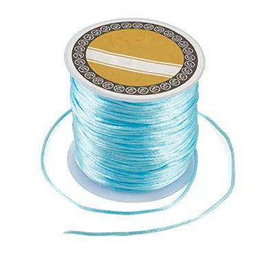 Imagem de 70 m/70 m 1 mm corda de cetim com acabamento de nylon fio de seda para nó chinês trançado Kumihimo macramê amizade pulseiras para fabricação de joias, azul celeste claro