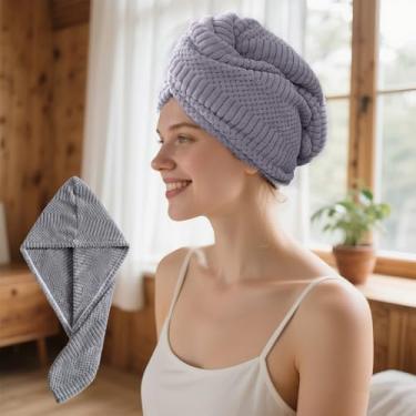 Imagem de Touca de secagem de cabelo de microfibra super absorvente para mulheres, toalha de secagem rápida para uso em salão de cabeleireiro molhado