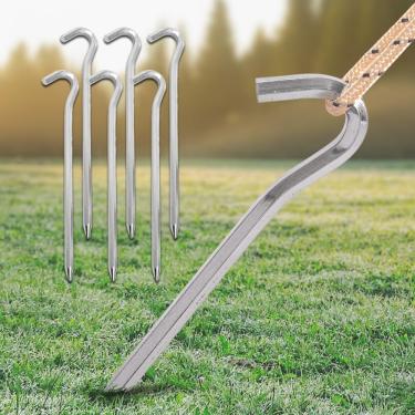 Imagem de Estacas de barraca resistentes de 17 cm, 6 peças, estacas de jardim de metal para toldos de jardinagem, pinos de barraca e decorações ao ar livre, acessórios de barraca, prata