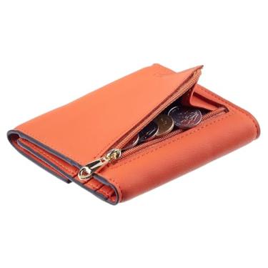 Imagem de Carteira pequena compacta com bloqueio de RFID, porta-moedas, porta-moedas com três dobras, porta-cartões de crédito, bolso para mulheres, Laranja Napa, Bonito
