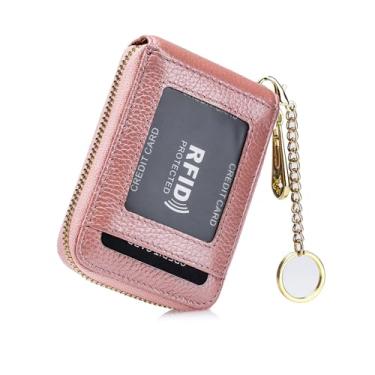 Imagem de Carteira feminina de couro com porta-cartões de crédito RFID com chaveiro, multicartões e organizador de moedas, rosa, Rfid Carteira feminina de couro com porta-cartões