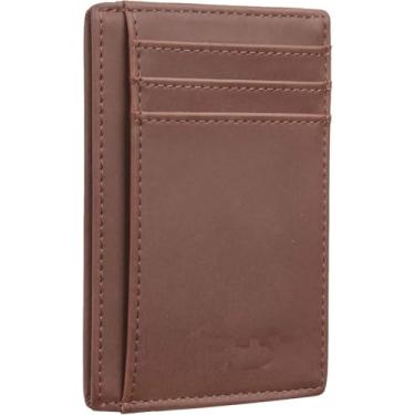 Imagem de Carteira masculina RFID fina com bolso frontal minimalista de couro com bloqueio de RFID, porta-cartões de tamanho médio, CH Deep Brown, Minimalista