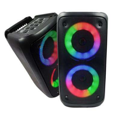 Imagem de Caixa de Som Bluetooth Portátil PartyLED - Bateria Recarregável, Falantes, Entrada Microfone P10, USB/SD e LED RGB Show
