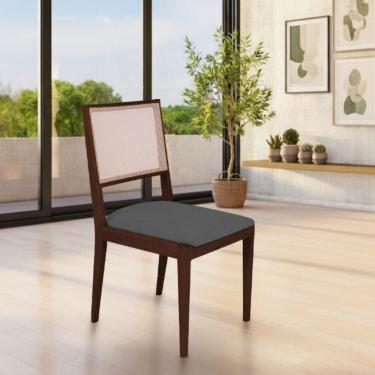 Imagem de Cadeira De Jantar Estofada Suellen Castanho Linho Cinza Grafite