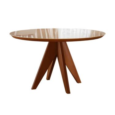 Imagem de Mesa de Jantar Redonda Madeira Maciça com Vidro 1,20m - Ametista - Harmonia Salas