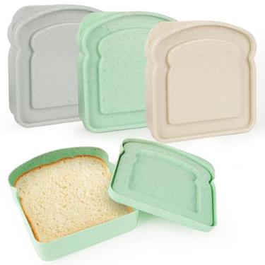 Imagem de Pinsit Recipientes para sanduíche, 3 caixas de torradas fatiadas reutilizáveis, suporte de pão para almoço, porta-torradas para adultos, seguro para micro-ondas e lava-louças (verde, damasco, cinza)