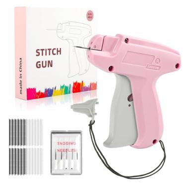 Imagem de Pistola adesiva para roupas, fixador rápido de roupas, etiquetagem, kit de costura inclui 5 agulhas, 1000 fixadores pretos e 1000 fixadores brancos (rosa branco)