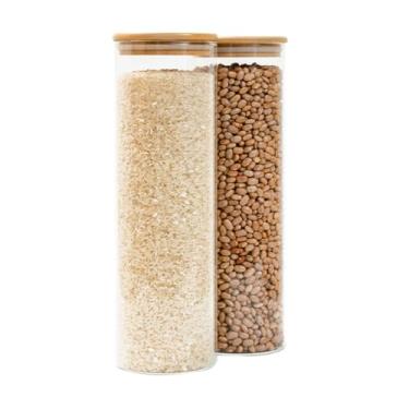 Imagem de Tampa de Bambu em Potes de Vidro, Herméticos para Organização e Decoração da Cozinha