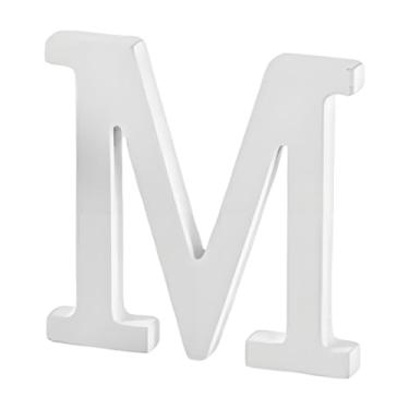 Imagem de IEUDNS Centro de mesa em forma de letra de madeira branca, ornamento de letra do alfabeto para sala de estar, M