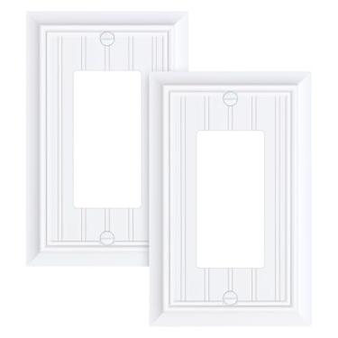 Imagem de Pacote com 2 capas decorativas clássicas para placa de parede, placas de interruptor decorativas brancas puras e tampas de tomada, placas de parede de fibra de bambu natural durável para tomadas