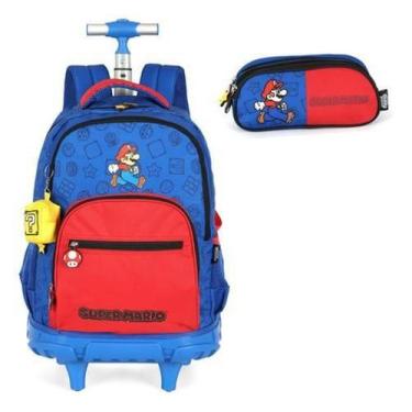 Imagem de Kit Mochila Rodinhas E Estojo Super Mario Com Porta Moeda - Luxcel