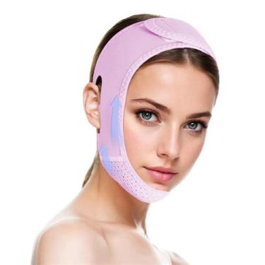 Imagem de Faixa de queixo feminina Uilita para dormir, redutor de papada, faixa de queixo ajustável, faixa para mandíbula, modelador de contorno facial, máscara de lifting facial em V.(Purple)