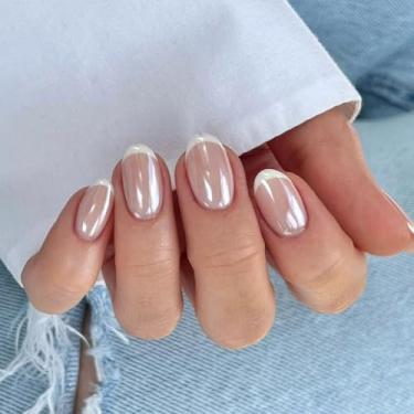 Imagem de 15 tamanhos – 30 peças de kit de unhas francesas com ponta de pressão nas unhas brancas amêndoas reutilizáveis kit de unhas falsas para presente feminino, clássico com 24 adesivos de gelatina