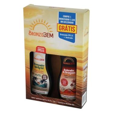 Imagem de BronzeBem Kit Bronzeador FPS 15 e Acelerador de Bronzeado, Spray Gel com Chá Verde e Aloe Vera, 2 Unidades de 120g, Proteção Solar e Bronzeamento