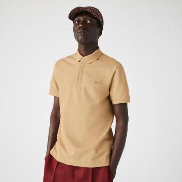Imagem de Polo Lacoste Regular Fit Paris em Piqué Stretch, Beige, M