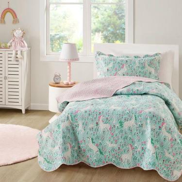 Imagem de Kit Cobre Leito Colcha Bouti Solteiro Infantil 2 Peças - Unicórnio - 100% Poliéster