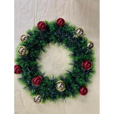 Imagem de Guirlanda de Natal Nevada 25~35cm com Laço Vermelho – Enfeite Elegante para Porta (enfeitado bolas,30cm)