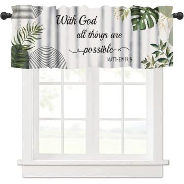 Imagem de Cortina verde sálvia boho, versículo bíblico, saia com citações inspiradoras, palmeira tropical, meados do século, cortina de janela para casa de fazenda, cozinha, quarto, sala de estar, 137 x 46 cm