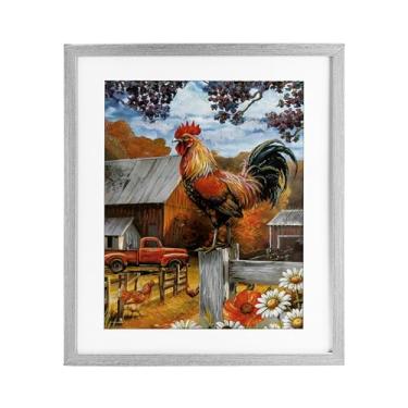 Imagem de Stupell Industries Impressão emoldurada de galo empoleirado outonal sob vidro, design de Ed Wargo, 40,6 x 33,5 cm
