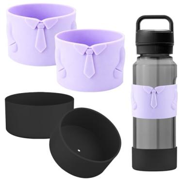 Imagem de ziHenryDa Bota de silicone para garrafa YETI Yonder de 1000 ml, proteção superior e inferior, capa protetora antiderrapante com porta-copos de silicone (roxo/preto, 963 g)
