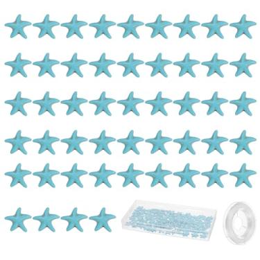 Imagem de YOKIVE 200 peças de contas de estrela do mar, furo de 1 mm, contas de turquesa sintética, verão, mar, oceano, pingente de animal com fio elástico e caixa, ótimo para fazer joias DIY (azul)