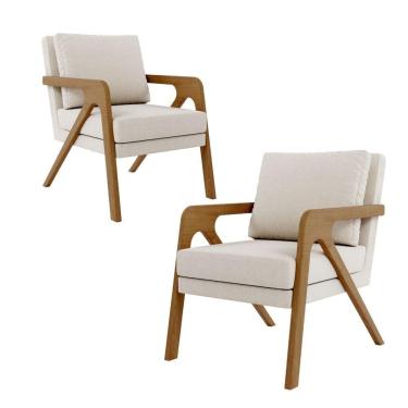 Imagem de Kit 2 Poltrona Decorativa Moderna Sala Escritório França bouclé Bege