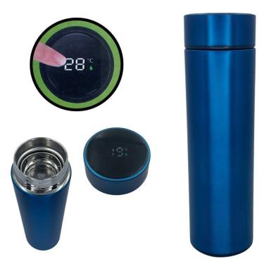 Imagem de Garrafa Térmica Azul Inox Com Visor Led E Filtro 500ml