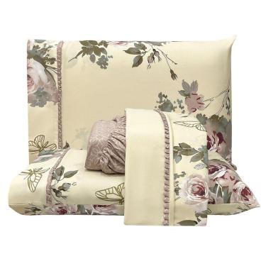 Imagem de Jogo De Cama Lençol King Topázio Percal 300 Fios 4 Peças - Palha - 100% Poliéster