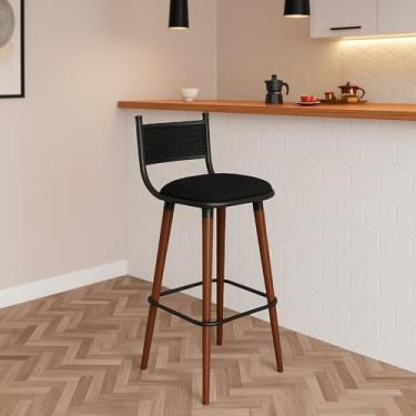 Imagem de Banquetas Alta com Pés de Madeira para Balcão Bancada Bistrô Moderna Luxo (Preto)