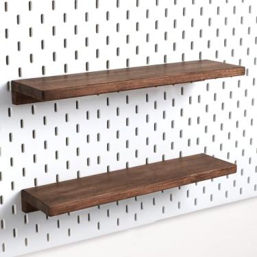 Imagem de SEMPOMA Pacote com 2 prateleiras longas compatíveis com IKEA Skadis Pegboard - Prateleira de parede de madeira maciça de 40 x 10 cm, organizadores de acabamento de nogueira