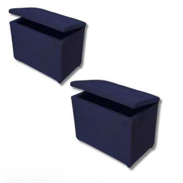 Imagem de Bau organizador Kit 2 Puff Baú Retangular Corino e Suede Porta Objeto Organizador Decorativo Quarto Estofado(Azul Suede)
