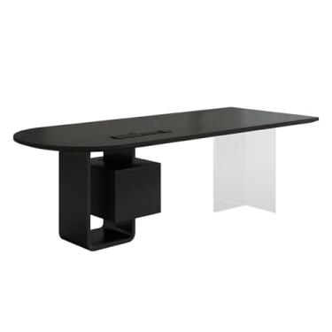 Imagem de Mesa de computador para escritório em casa Mesa executiva moderna preta para escritório com gavetas de armazenamento, mesa espaçosa para em casa e escrita tomadas carregamento(S)
