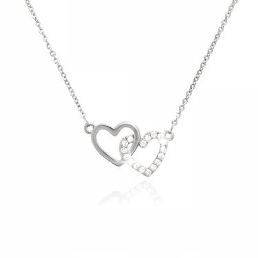 Imagem de Sonateomber Colar feminino com pingente de coração de prata e ouro e strass cintilante, pedra dançante, zircônia cúbica, joias modernas, presentes, Aço inoxidável, Zircônia cúbica