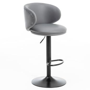 Imagem de LULUMAIC Banqueta giratória ajustável de luxo contemporânea com encosto embrulhado, 64-83,8 cm, cadeira de bar acolchoada com altura de balcão para cozinha e sala de jantar