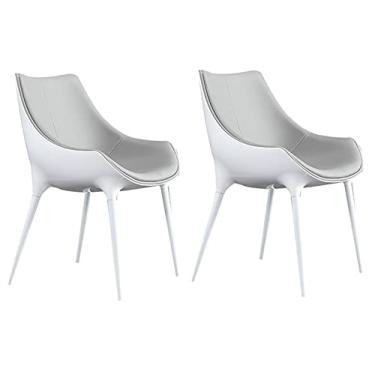 Imagem de Cadeiras de móveis de cozinha para sala de jantar modernas conjunto de 2 cadeiras de cozinha para sala de estar de couro com encosto alto acolchoado macio cadeiras de acento pés de aço afunilados