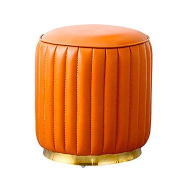 Imagem de Banquetas baixas de madeira maciça criativa banquinho de couro acolchoado para sala de estar quarto cadeira de maquiagem banco de mudança de sapato (cor: cinza, tamanho: 35 x 35 x 42 cm) (cor: laranja