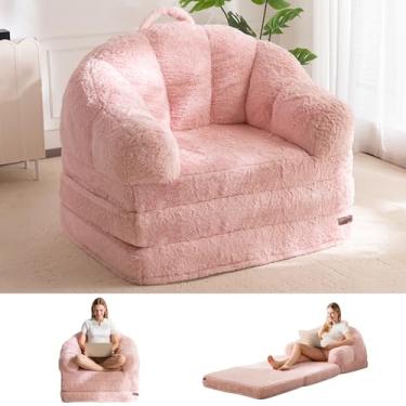 Imagem de MAXYOYO Sofá-cama dobrável, sofá conversível 2 em 1 para espreguiçadeira confortável poltrona para adultos, sofá-cama de chão com alça, sofá-cama de pele sintética para sala de estar, quarto, rosa