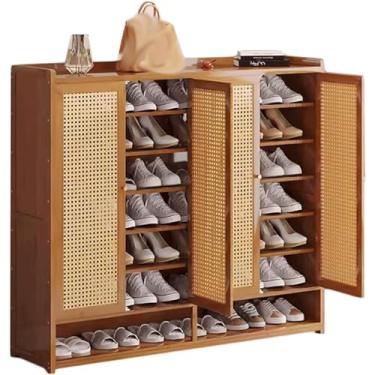 Imagem de Armário de armazenamento de sapatos de bambu, unidade de armazenamento de 8 camadas com 4 portas, sapateira de grande capacidade, organizador de sapatos para entrada/corredor/armário (Vine in Pla