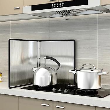 Imagem de Protetor de respingos de aço inoxidável dobrável, protetor contra respingos de fogão para cozinhar cozinha protetor de proteção anti-respingos, tela contra respingos para frigideira, protetor de graxa