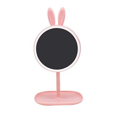 Imagem de Espelho de mesa espelho de maquiagem LED com espelho giratório cosmético espelho de vaidade com interruptor de tela sensível ao toque (cor: Rosa)